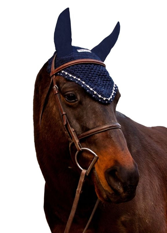 Equine Couture Fly Bonnet With Crystals Cob Blk