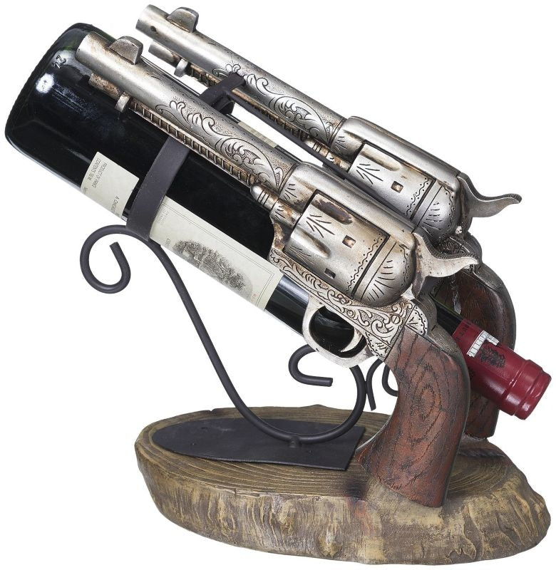 Double Pistol Wine Holder 10 x 5.5 x 10 Bk/Wh