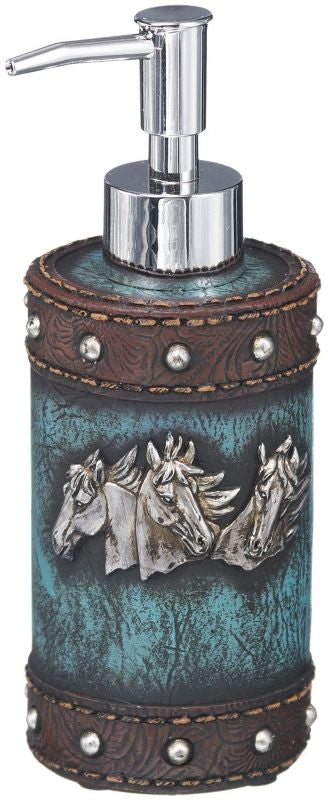 Soap Pump Leather Design Horses 2 3/4 x 7 1/4