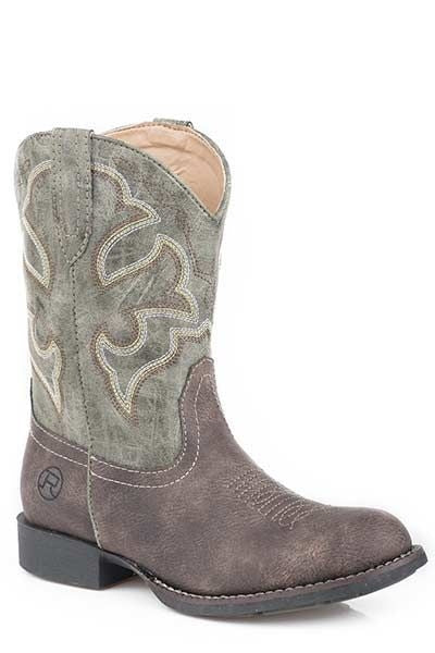 Roper Kids Cody Round Toe Cowboy Boot 1 Brn/Grn