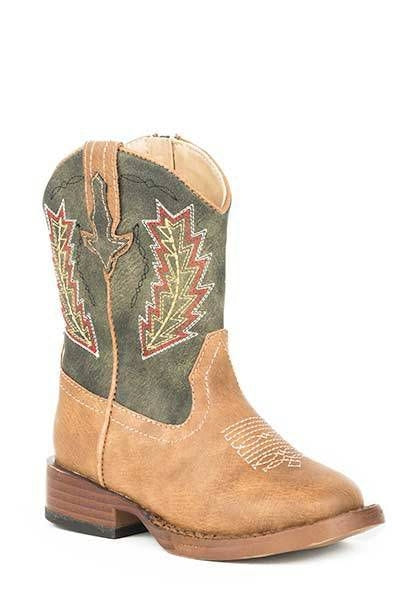 Roper Toddler Arrowheads W Sq Toe Boots 5 Tan/Grn