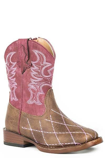 Roper Toddler Cross Cut Sq Toe Boots 5 Brn/Pnk