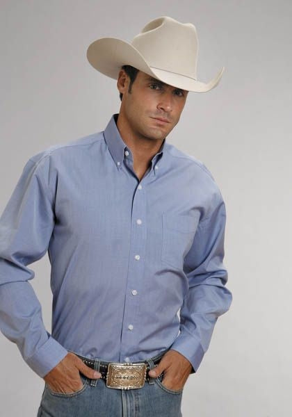 Mens End On End Pocket LS Button Shirt 2XL Blue