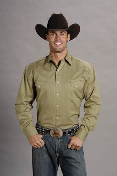 Mens Solid Twill Long Sleeve Snap Shirt XL Brn