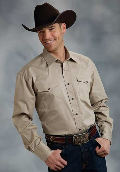 Roper Mens Amarillo Poplin Snap Shirt LgT Brn