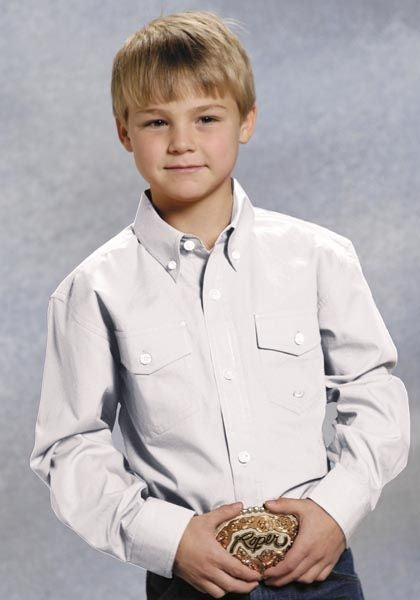 Boys Solid Poplin LS Variegated Button Shirt L Wht