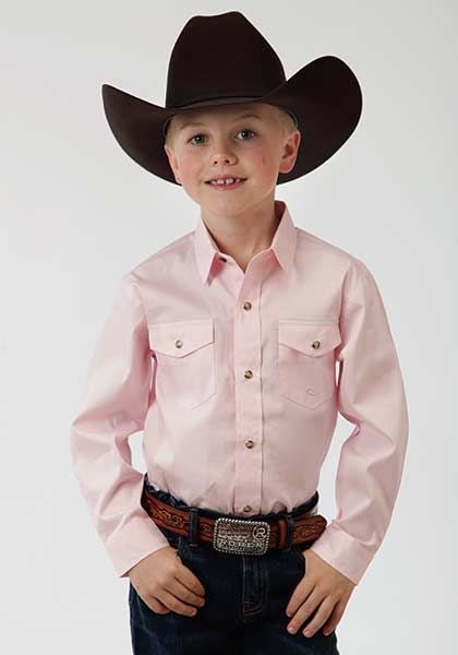 Roper Boys Poplin LS Variegated Snap Shirt LG Pink