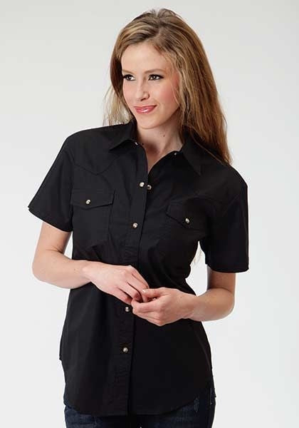 Roper Ladies Poplin SS Snap Shirt Lg Blk