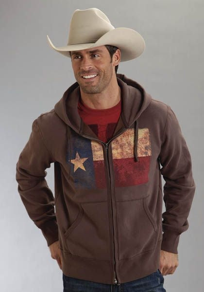 Roper Mens Vintage Texas Flag Hoodie Md Brn