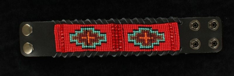 Blazin Roxx Leather Rope Edged Tribal Cuff Red