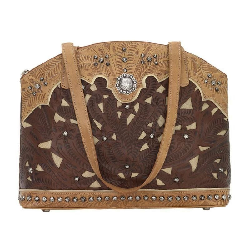 American West Annies Secret Zip Top Scalloped Half Moon Secret Pocket Tote