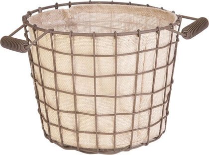 Woven Wire Bushel Basket with Liner 14in Rust