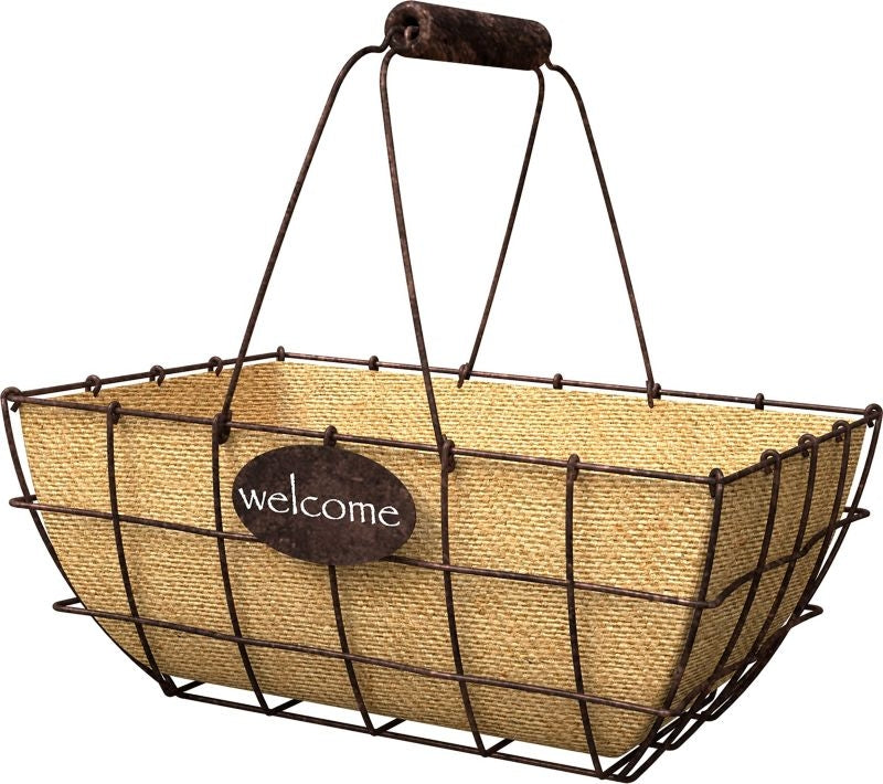Welcome Basket with Handle 14in Rust