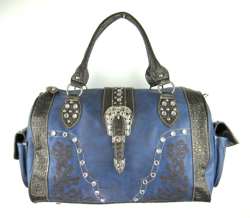 Savana Embroidered Duffle Bag Rhinestones. Navy