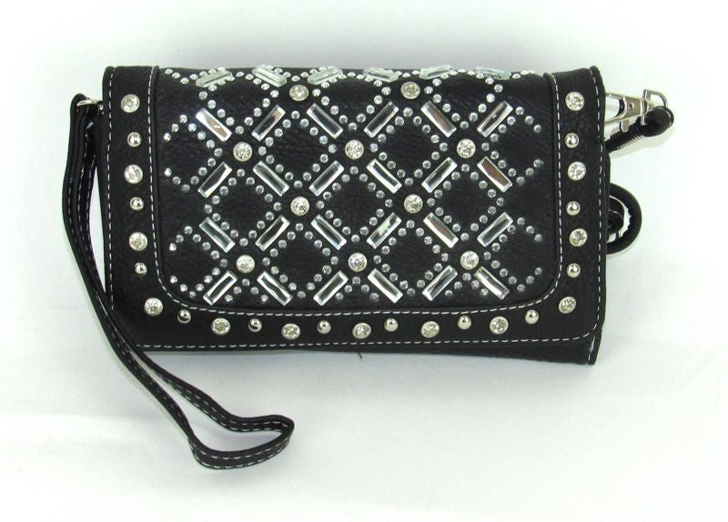 Savana Tri-Fold Wallet With Rectangular Stone/Studs