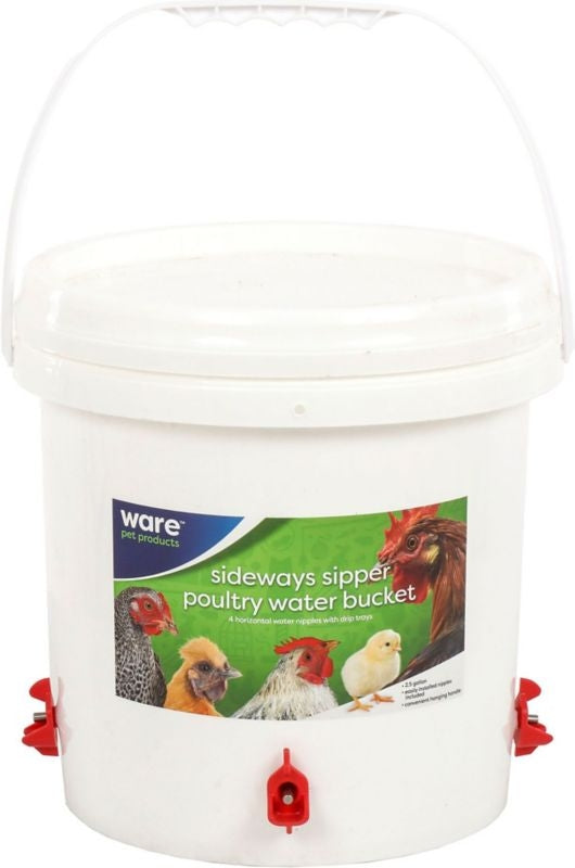 Sideways Sipper Poultry Water Bucket 2.5gal White