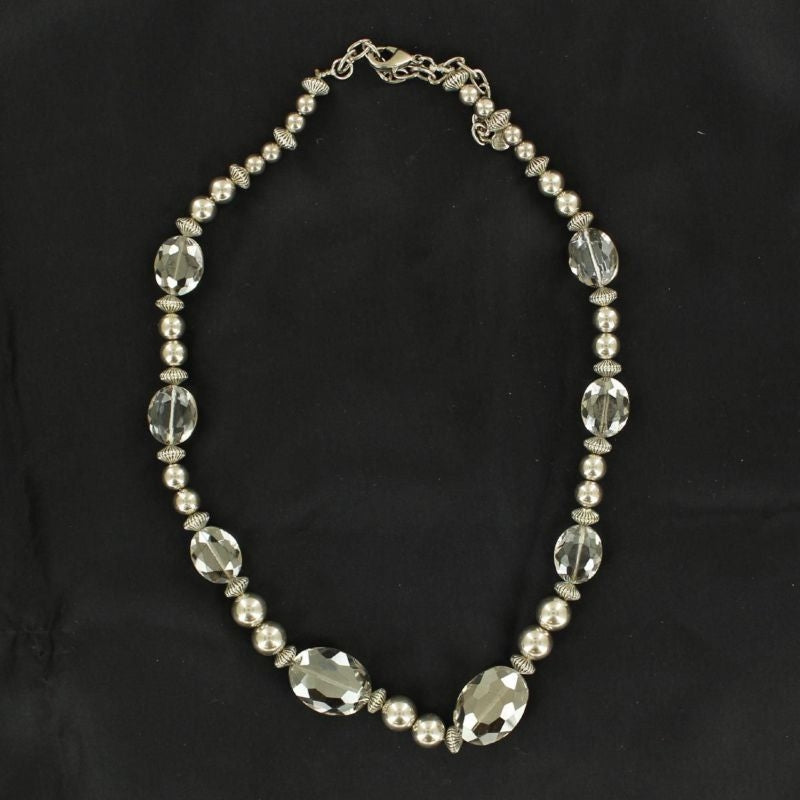 Silver and Clear Beads Necklace 19