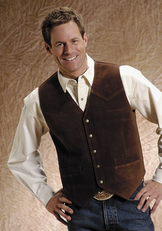 Roper Mens Suede Vest LG Brown