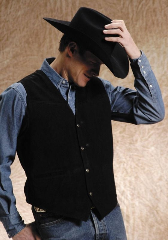 Roper Big Man Satin Back Suede Vest XXXL Black