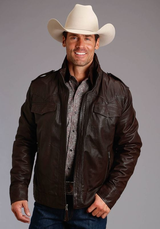 Stetson Mens Leather Jacket with Yokes XXL Brn