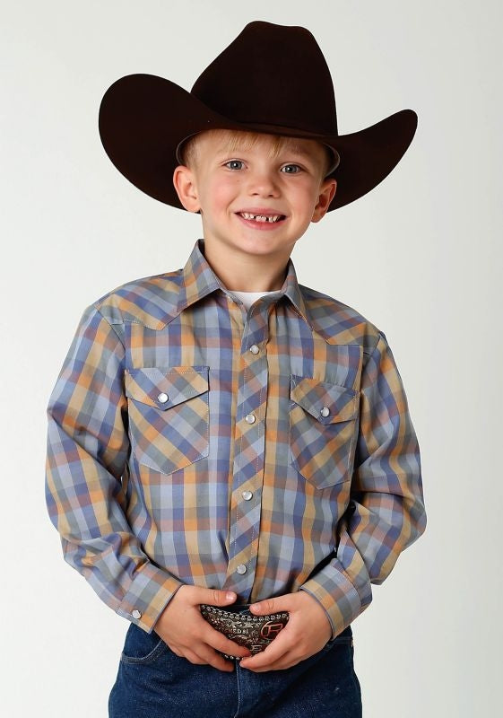 Roper Boys Plaid Snap Shirt XL Blue Buffalo Check