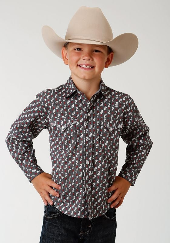 Roper Boys Performance Shirt XL Grey Paisley