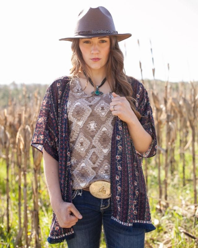 Outback Trading Ladies Piper Kimono One Size Navy