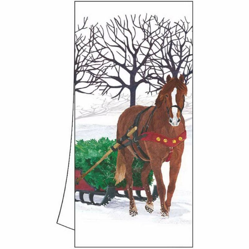 Winter Horse Sleigh Kitchen Towel 18" x 26"