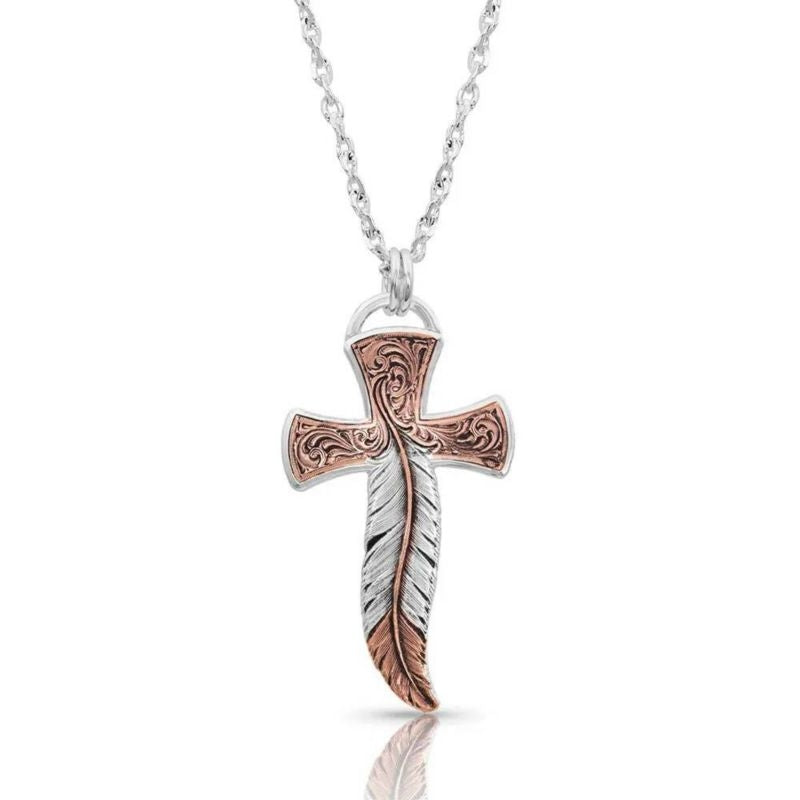 Montana Silversmiths Wind Dancer Feather Cross Nec