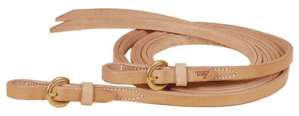 Single Ply Reins - Brass Buckles 5/8in x 7FT Bk/Gy