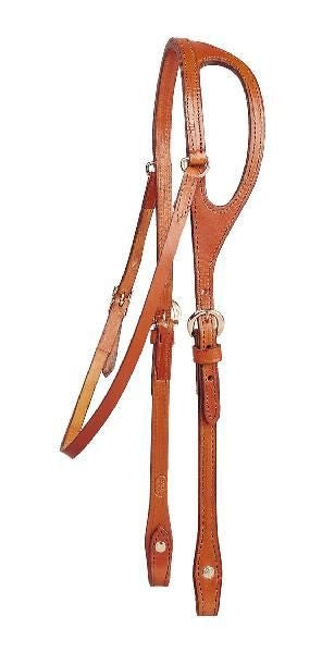 Dbl/Stitch Leather Shape Ear Headstall 5/8in Bk/Gy