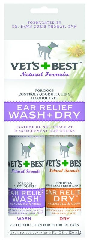 Vets Best Dog Ear Relief Wash n Dry 2 Pack