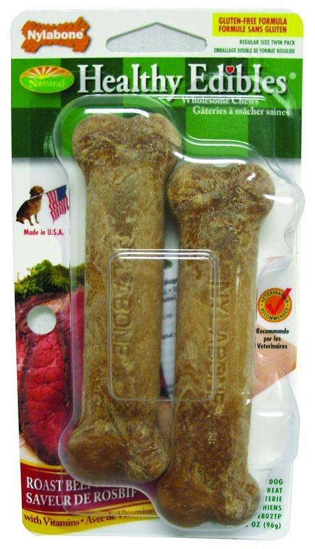 Nylabone Healthy Edibles Dog Bone Reg/2Pk RBeef