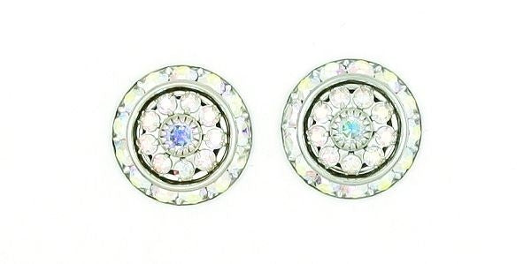 Stone Rondelle Earrings - Aurora Borealis Silver