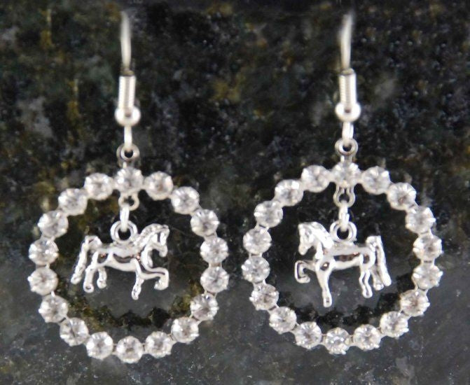 Crystal Ring Saddlebred Fish Hook Earrings Silver