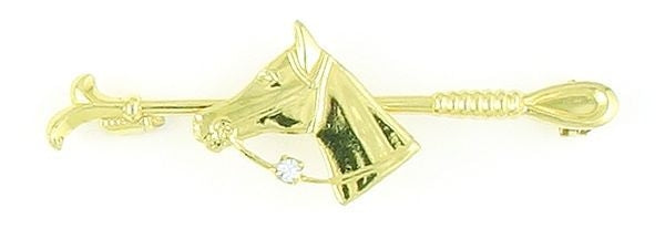 Horse Head/Stone On Riding Crop Stock Pin 2in Gold