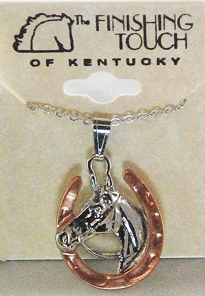 Horse Head/Bridle In Horseshoe Necklace Silv/Copp