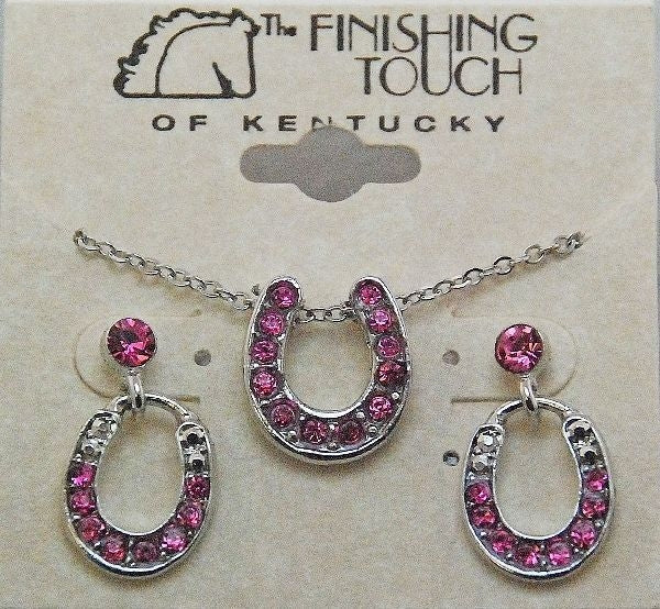 Horseshoe With Stone Gift Set - Pink Silver