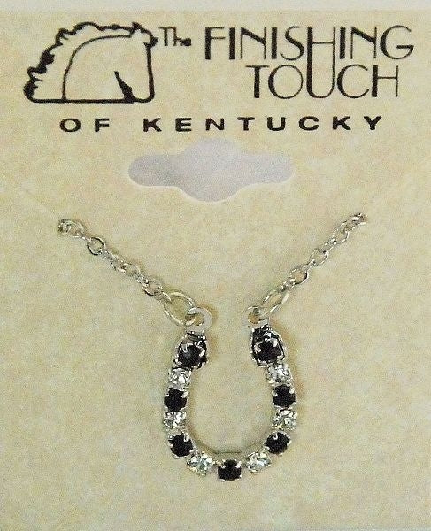 Jet/Crystal Horseshoe Necklace Silver