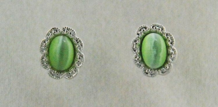 Fancy Oval Earrings With Cats Eye Stone Small Silver