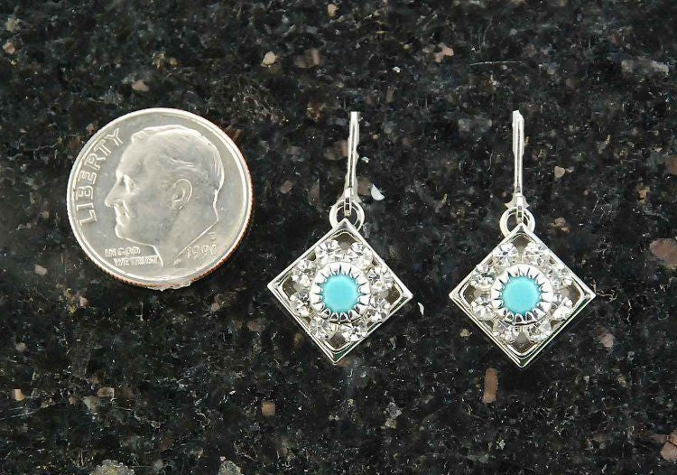 Diamond Swarovski Crystal Turquoise Earring Silver