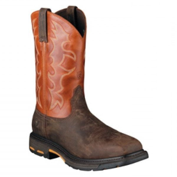 Mens Workhog Wide Sq Steel Toe Workboot 7 D Brn