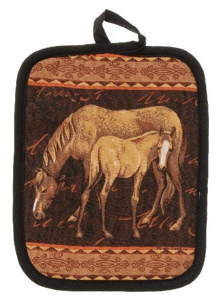 Gift Corral Horses Pot HolderBk/Wh