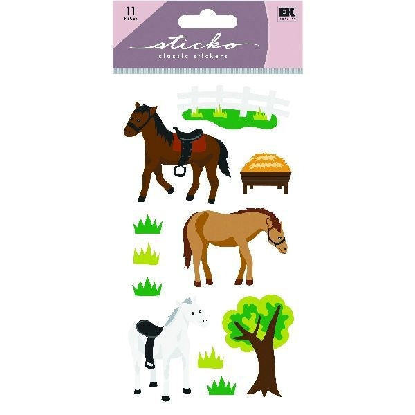 Horses And Tree Glitter StickersBk/Wh
