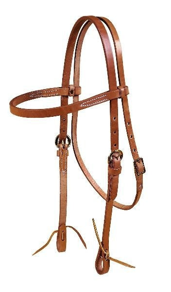 Browband Single Ply Headstall - Tie Ends Bk/Gry