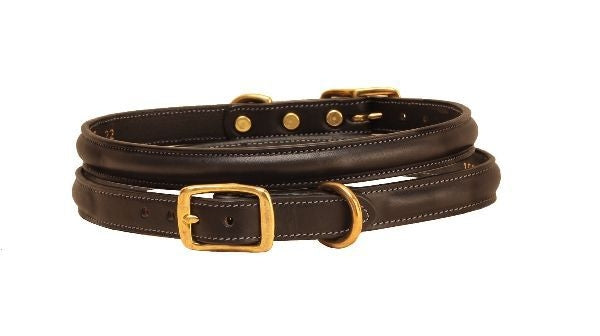 Tory Raised Leather Dog Collar 12in Bk/Gry