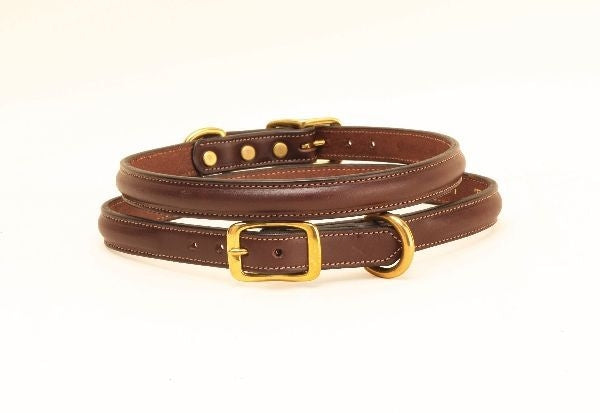 Tory Raised Leather Dog Collar 12in Bk/Gry