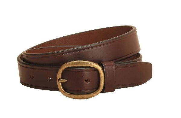 Plain Leather Belt/Brass Buckle- 1 1/4In 32 Bk/Gry