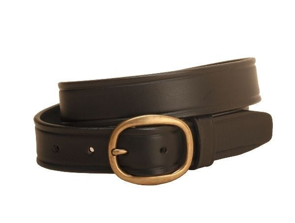 Plain Leather Belt/Brass Buckle- 1 1/4In 32 Bk/Gry