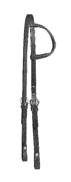 Dbl/Stitch Leather One Ear Headstall 5/8in Bk/Gry